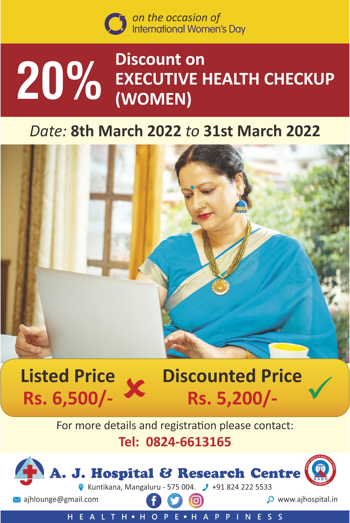 20 DISCOUNT ON EXECUTIVE HEALTH CHECK UP WOMEN PACKAGE A J 